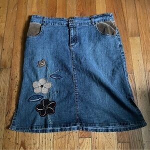 Vintage Y2K Floral Grommet Denim Skirt Size 14